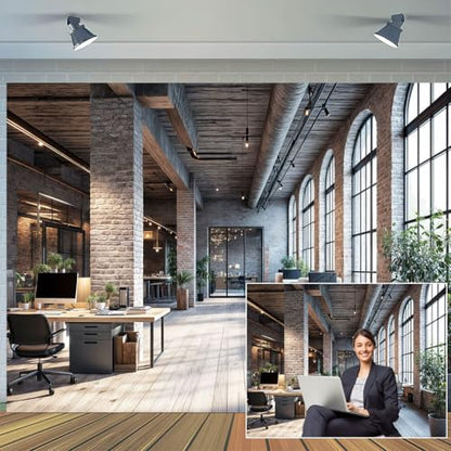 10X8ft Modern Office Backdrop for Video Conference Business Backdrops Rustic Brick Wall Virtual Office Scene Photography Studio Background Holiday Party Birthday Live Zoom Photoshoot Props - size: 10X8FT