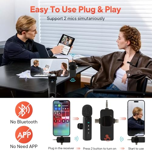 Vlogging Kit for iPhone/Android, 70”Auto Face Tracking Tripod Auto-Open Tripod Stand for iPhone with Light, Wireless Microphones with Remote, YouTube Starter kit for TikTok, Vlogging