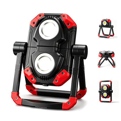 YZONI W6 LED Work Light Rechargeable, 2 COB 2500LM Folding Portable Flood Light with Magnetic Base and 360° Rotation Stand, Spotlights for Camping, Car Repairing, Emergency and Job Site Lighting - color: Dark Red