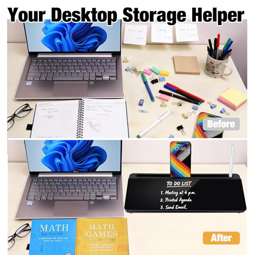 Glass Desktop Whiteboard 15.8×7”, Dry Erase Note Memo Board, Desk Organizer with Storage for Office, Home, Study, Black - color: Black Basic