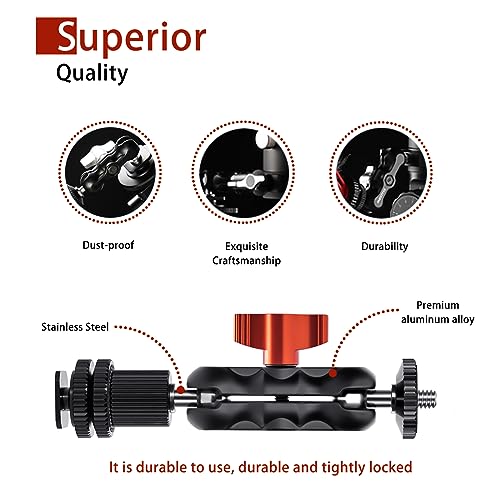 Mini Magic Arm Multi-Function Double Ball Head with Cold Shoe Mount and 1/4"-20 Screw for Monitor, LED Light, Microphone, Max Load up to 2kg/4.4lb