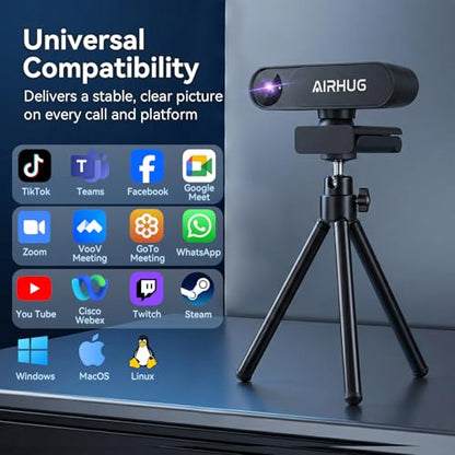 AIRHUG 4K UHD USB Webcam No Mic 16MP Sony Sensor, Privacy Cover for Secure Meetings - PDAF Fast Focus, 63° Gold FOV, Auto Light Correction, Streaming Camera (No Audio) for PC/Laptop/Desktop - style: 4K Webcam Without Mic