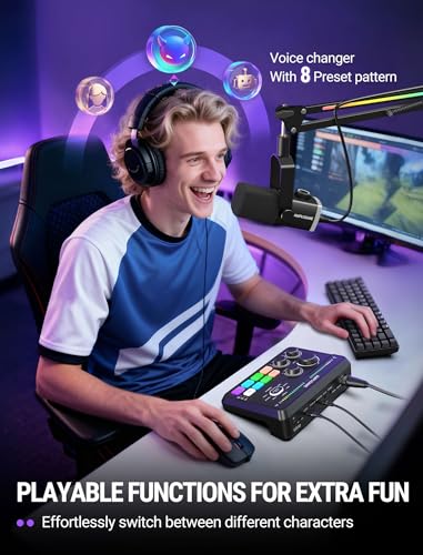 Fifine Gaming Mixer for Voice Chat and Streaming- 7.1ch Surround Sound Headphone Amp-XLR Preamp-USB Plug & Play-Voice Changer-RGB-Volume Control-3 EQ Modes Ampligame SC8
