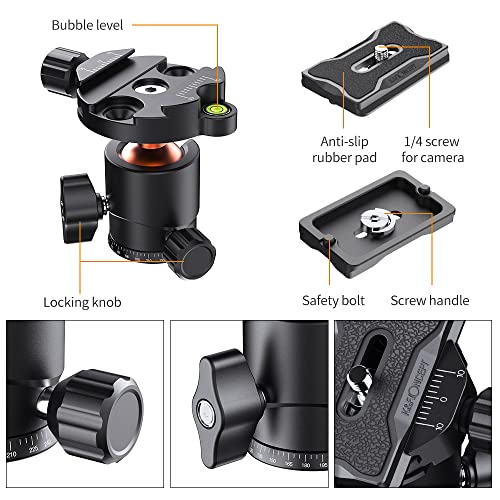 K&F Concept 25mm Metal Tripod Ball Head 360 Degree Rotating Panoramic with 1/4 inch Quick Release Plate Bubble Level for Tripod Monopod Slider Camera Camcorder up to 18 pounds/8 kilograms BH-25 - size: 8 kg Capacity