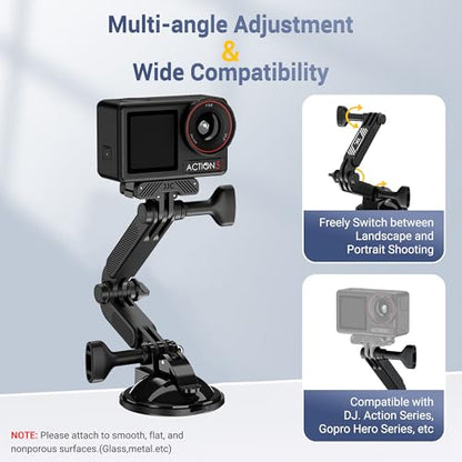 JJC Suction Cup Mount with Extension Arm for DJI Osmo Nano Action 5 Pro 4 3 Action Camera, Strong Stable Suction Cup Base Compatible with Gopro Hero 13 12 11 10, for Insta360 Ace Pro 2 Car Mount - color: Suction Mount w. Extension Arm