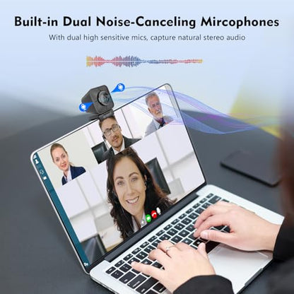 TOALLIN 4K Webcam for Streaming, Remote Control, 1/2.5" Sensor & 12MP, PDAF Auto-Focus, 5X Digital Zoom and Image Mirroring, Dual Noise-Reduction Mics, USB Web Camera for Conferencing, Video Calls