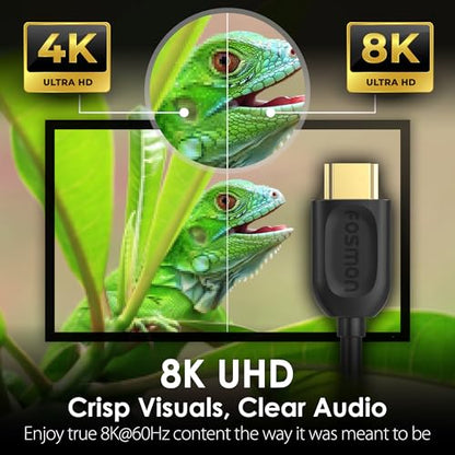 Fosmon 8K HDMI Cable 3FT HDMI 2.1 Cord 48Gbps 8K@60Hz 4K@120Hz Compatible with TV UHD HDTV Streaming Soundbar Laptop PC Monitor Projector Blu-ray PS5 Xbox Nintendo Switch Gaming, Support eARC HDR HDCP - size: 3FT, style: 8K