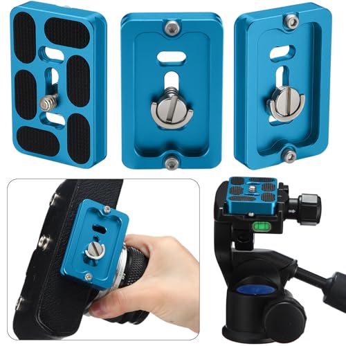 Frienda 2 Pieces Metal Quick Release Plate with 1/4''-20 Camera Screw Tripod Mount Plate Fits Standard for DSLR Camera Tripod Ball Head(Blue,Pu60) - color: Blue, style: PU60
