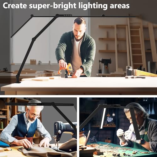 3000 Lumen Ultra Bright Architect Desk Lamp with Clamp, 36W Tall Overhead Led Desk Light for Home Office, 47Inch Long Dimmable Computer Monitor Light Bar with Remote for Table Desktop Drafting - color: Black