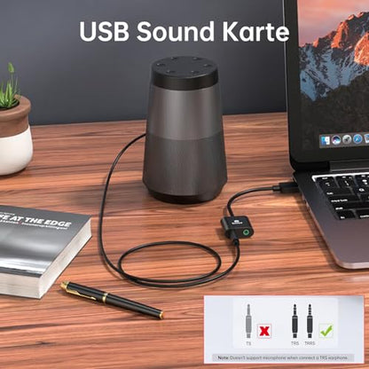 USB to 3.5mm Jack Audio Adapter External Sound Card with 3.5mm Headphone and Microphone TRS Jack to USB Compatible with Windows, Laptops, Desktops Windows, MAC, Linux, PC, PS5, PS4 - color: A-Black
