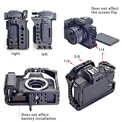 Hersmay For Canon M5 M50 II Cage with Top Handle, Camera Cage for Canon EOS M50 Mark II/ M50 /M5 Camera,Vlogging Video Shooting Filmmaking Rig Stabilizer with 1/4" Mounting and 3/8" Arri Locating Hole - size: For Canon M50II/M50/M5