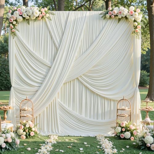 10ft×12ft Ivory Backdrop Curtain for Wedding Parties, 2 Panels Wrinkle Free Polyester Photo Backdrop Drapes Back Drop Cloth for Birthday Photography Background - color: Ivory, size: W5' x H12'(2 panels)