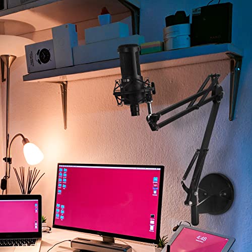 GEEKRIA for Creators Microphone Boom Arm Wall Mount Adapter, Wall Mount Microphone Holder with Adjustable Interface Aperture Compatible with Aokeo AK-35, TONOR T20, InnoGear Mic Arm (Black)