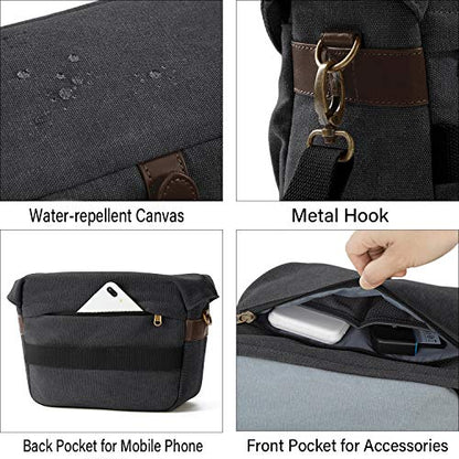 BAGSMART Canvas Crossbody Camera Bag with Rain Cover for Women Men, Black | SLR DSLR Camera Case, Compact Camera Shoulder Bag - color: 01-Black