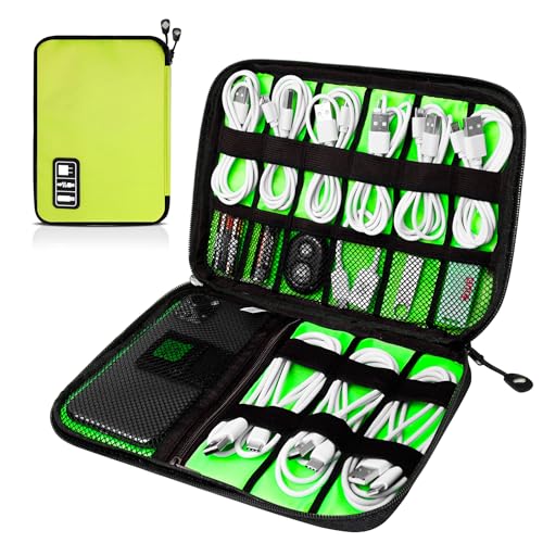 Cord Organizer Travel, Electronics Organizer Tech Pouch - Portable Cable Organizer Bag for Cords, Charger, Phone, SD Card, Power Bank for Travel & Daily Use -Green Green - color: Green