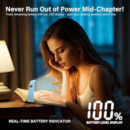 KTEBO Rechargeable Book Light with Clip & Battery Indicator, 9 Luminescence Modes, USB-C Portable 1.6 oz Ultralight Lamp for Night Reading in Bed, Readers - Blue - color: Blue