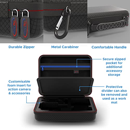DigiCharge Action Camera Carrying Case – Fits GoPro Lit Hero 13, 12, Max 2, DJI Osmo Action 5/4 & More – EVA Hard Shell Travel Bag with Mesh Pocket, Foam Cut-Outs & Work Mat – 7×6×2.5 Inches - size: M