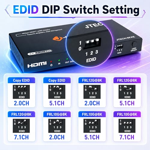 J-Tech Digital 8K HDMI Audio Extractor with eARC ARC 8K 60Hz 4K 120Hz, HDMI to Optical L/R Converter Adapter, HDCP 2.3 HDR CEC EDID [JTECH-8KAE] - size: 8K 60Hz