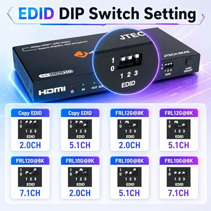 J-Tech Digital 8K HDMI Audio Extractor with eARC ARC 8K 60Hz 4K 120Hz, HDMI to Optical L/R Converter Adapter, HDCP 2.3 HDR CEC EDID [JTECH-8KAE] - size: 8K 60Hz