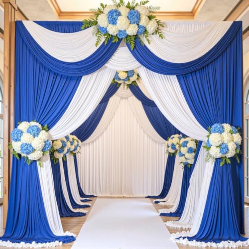 10ftx12ft Wrinkle Free Royal Blue Backdrop Curtain, 2 Panels 12FT Height Royal Blue Wedding Backdrop Drapes, Silky Polyester Back Drop Cloth for Birthday Photography Background Party - color: Royal blue, size: W5' x H12'(2 panels)