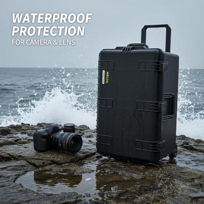 MEIJIA Premium Waterproof Rolling Hard Camera Case,Hard Protective Case with customizable fit foam and wheels,Full Protection with Light&Convenient Design,Elegant Black (31.3"X20.3"X15.5") - size: 31.3"X20.3"X15.5"