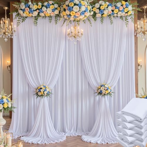 50×14 ft White Wrinkle Free Backdrop Curtain for Wedding Parties, 10 Panels 5×14ft Height Soft Silky Polyester Backdrop Drapes White Photo Back Drop Curtains for Birthday Photography Background Cloth - color: White, size: 14ft Long_10 Panels