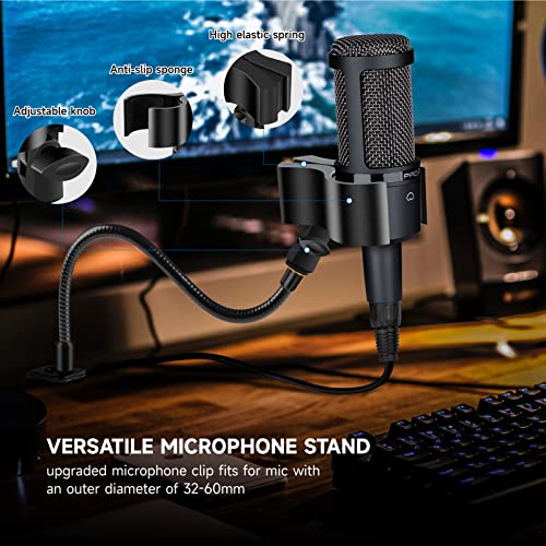 Microphone Stand 13" Flexible Gooseneck Desktop Mic Stand Multi-Function Mic Stand Phone Holder with Upgraded Mic Clip and Heavy Duty Desk Clamp, 3/8" to 5/8" Screw Adapter for Universal Mic - size: 13INCHS-1PACK