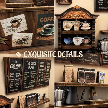 Book Nook Kit DIY Miniature House with LED Lights, 3D Wooden Puzzle Coffee Shop Bookshelf Insert for Adults, Double Door Mini Dollhouse Building Kit, Creative Home Decor Gift for Women & Men - style: Coffee Shop