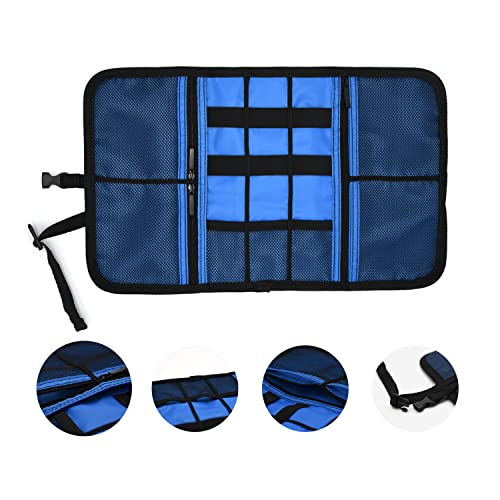 Patu Roll Up Electronics Accessories Travel Gear Organizer Case, Portable Universal External Batteries Hard Drives Cables Cosmetics Kit Bag, Navy - color: Navy