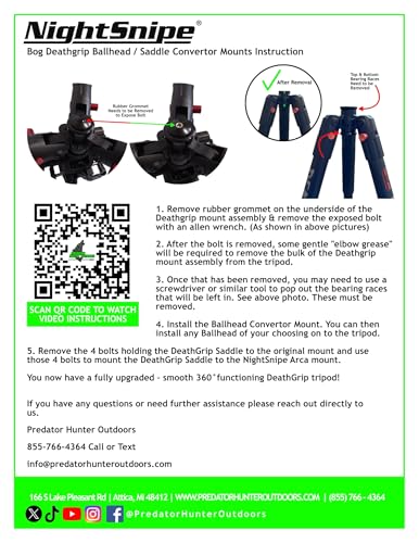 BOG DeathGrip Ball Head Conversion Kit | Ball Head Adapter + Arca-Swiss Saddle Mount | for use with BOG DeathGrip Tripod