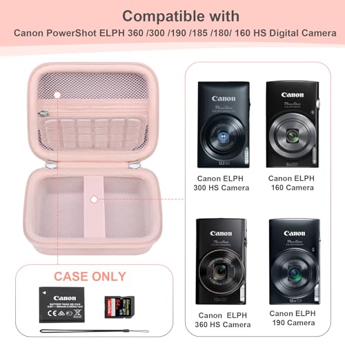 RAIALL Carrying Case for Canon PowerShot ELPH 360 HS A/IXY 650/ Canon IXUS 285 HS/Sony DSCW830/ CAMKORY/VAHOIALD Digital Camera, Vlogging Camera Travel Bag, Mesh Pocket for Batteries, Pink - color: Pink