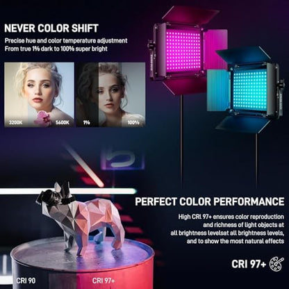 GVM RGB LED Video Light Kit, Dimmable Photography Lighting with APP Control, 680RS 50W 3 Packs Led Panel Light for YouTube Studio, Video Shooting, Gaming, Streaming, Zoom, Broadcasting, Conference - size: 50 W Without Softbox