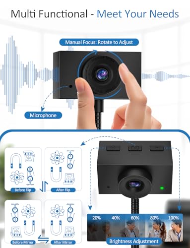 Webcam for PC, 2K Streaming Camera, Web Camera for Desktop/Laptop Computer Webcam with Microphone, Plug and Play USB Web Cam with Bracket, Manual Focus, for Live Streaming, Video Calls (Black, 2K)
