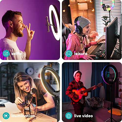 Weilisi 10" Ring Light with Stand 72'' Tall & Phone Holder,38 Color Modes Selfie Light with Tripod Stand,Stepless Dimmable/Speed LED Ring Light for iPhone & Android,YouTube, Makeup,TIK Tok - color: RGB colors