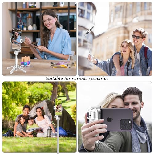 Mini Selfie Stick Tripod, 41.5cm Extendable Grip Phone Tripod with Detachable Remote Pocket Size, 4-in-1 Mini Phone Grip, 10m Wireless Shutter, Vlog Livestreaming Photography （White） - style: White