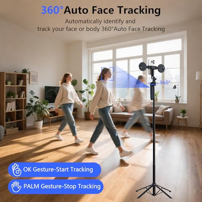 Auto Face Tracking Tripod for iPhone with Light, No APP Needed 70.9" Phone Camera Tripod Stand 360 Rotation Selfie Stick Follows Your Movement with Remote for Content Creator Vlog Live Stream - size: Tracking Tripod with 2 Ring Light