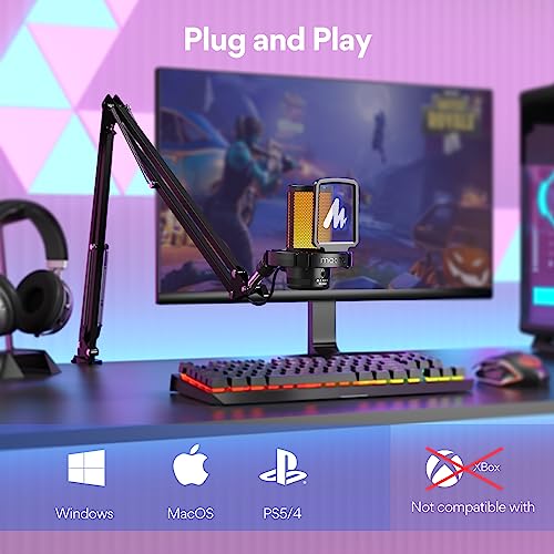 MAONO Gaming USB Microphone, Noise Cancellation Condenser mic with Mute, Gain, and Monitoring, Boom Arm for Streaming GamerWave DGM20S (Renewed)