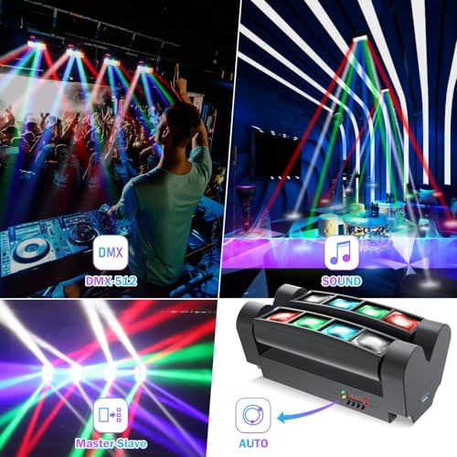 BETOPPER Stage Light, Moving Head DJ Light for Parties, RGBW 8x3W Spider LED Light, Sound Activated & DMX-512 Control for Party, Pub, Club, Wedding Event, Carnival Festival, Disco Stage Lighting