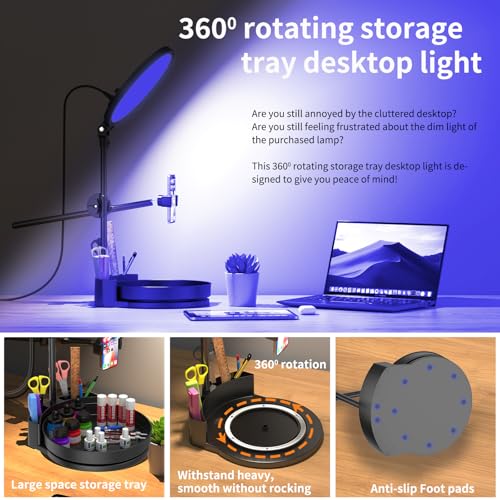Desk Ring Light with Stand,55W Dimmable Full Screen Ring Light,with Rotating Storage Box,Pen Holder Stand,Phone Holder&Controller (Black-RGB, 10.5) - color: BLACK-RGB