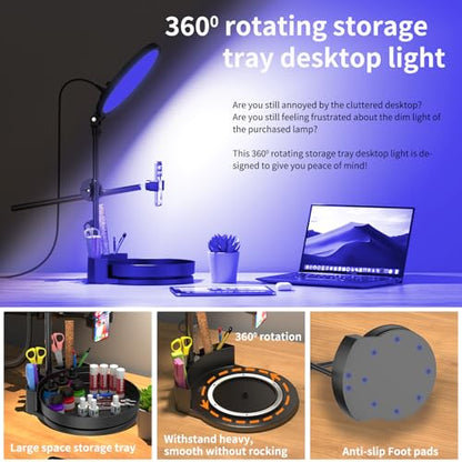 Desk Ring Light with Stand,55W Dimmable Full Screen Ring Light,with Rotating Storage Box,Pen Holder Stand,Phone Holder&Controller (Black-RGB, 10.5) - color: BLACK-RGB