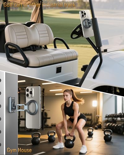 MOSENVKA Dual Magnetic Phone Holder Gym Magnetic Stand,Tripod Phone Mount (1/4'' Hole& ARCA-Swiss),Portable Phone Grip for iPhone 12/13/14/15/16/17-Desk/Car/Gym/Golf Cart/Airplane Use Stand (Silver) - color: Silver