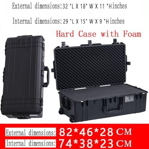 32" L x 18" W x 11" H Large Hard Case with Foam, Portable Rolling Hard Case with Wheels, Waterproof Shockproof Dustproof, Suitable for Cameras, Lenses, Camcorder, Instrument, Telescopes