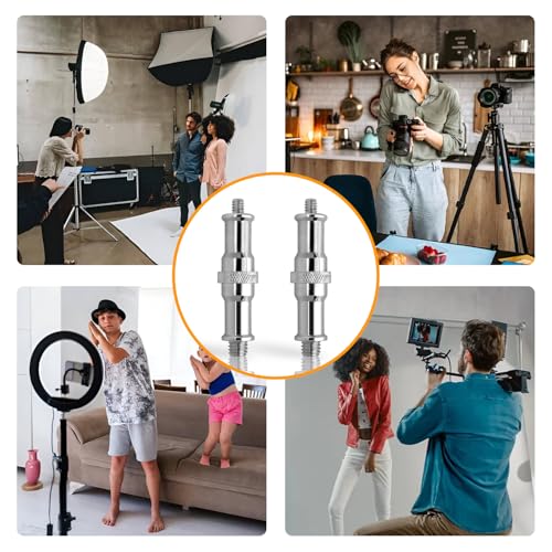 2 Pcs Light Stand Adapter, Spigot Stud 1/4" to 3/8" Metal Male Convertor Threaded Screw Adapter for Studio Light Stand, Camera Tripod Mount, Hotshoe/Coldshoe, Ballhead Frgyee