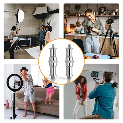 2 Pcs Light Stand Adapter, Spigot Stud 1/4" to 3/8" Metal Male Convertor Threaded Screw Adapter for Studio Light Stand, Camera Tripod Mount, Hotshoe/Coldshoe, Ballhead Frgyee