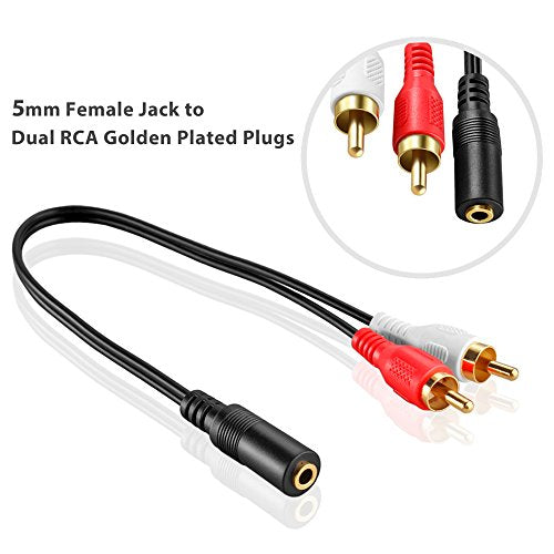 OBVIS 3.5mm to RCA Stereo Audio Cable Adapter | Female to Male, Bi-Directional, AUX Auxiliary Headphone Jack Plug Y Splitter, Left / Right 2RCA Male Connector Plug