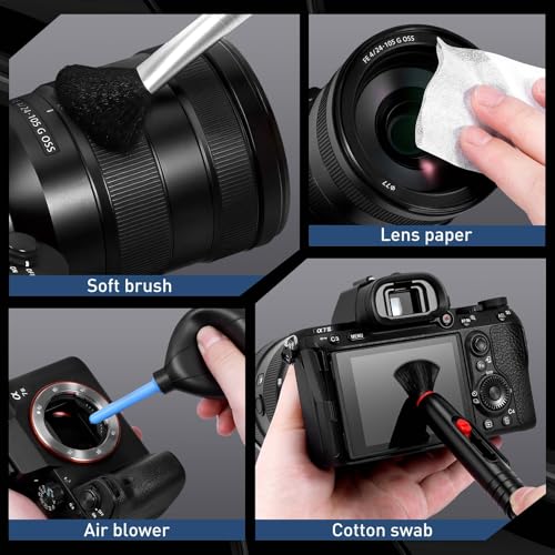Camera Lens Cleaning Kit - Mirrorless and DSLR Camera Cleaning Kit, Including Lens Paper/Blower, Cotton swabs, dust Free Cloth, Lens Pen, Cleaning Brush