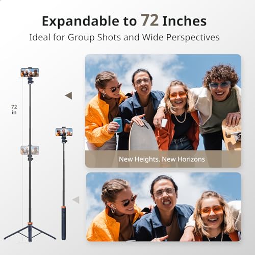 Sensyne 72" Phone Tripod, Extendable Selfie Stick with Detachable Phone Holder Compatible with All Cell Phones/Camera Blue - color: Blue