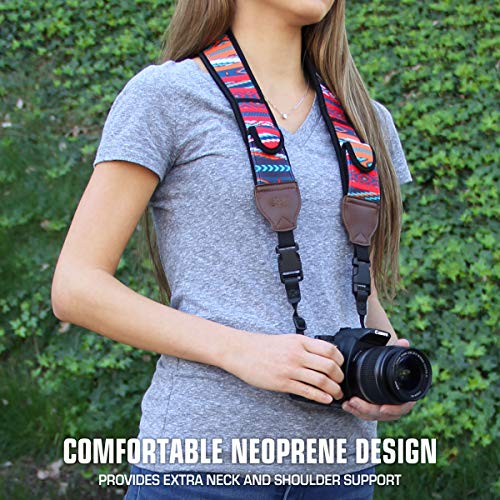 USA Gear TrueSHOT Camera Strap Neoprene Camera Straps - Padded Neck Strap, Pockets, and Quick Release Buckles - Compatible with Canon, Nikon, Sony and More DSLR and Mirrorless Cameras (Southwest) - color: Southwest