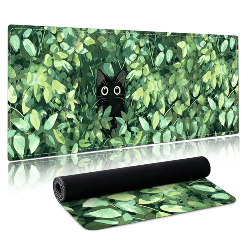 Cat Lover Gifts,Large Cat Desk Matt for Desktop,Cute Desk Pad Mat, Large Mouse Pad,Cats Mouse Pad,Cute Desk Accessories,Big Mousepad with Stitched Edges,Keyboard Pad Mouse Mat for Computer,Work,Game - color: greencat
