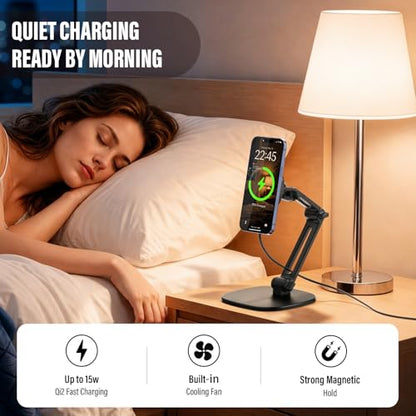 APPS2Car Qi2 15W Wireless Charger Stand for MagSafe, Height Adjustable Foldable iPhone Stand with Metal Base for iPhone 17/16/15/14/13/12 Series, No Adapter - color: Black - Wireless Charging Stand
